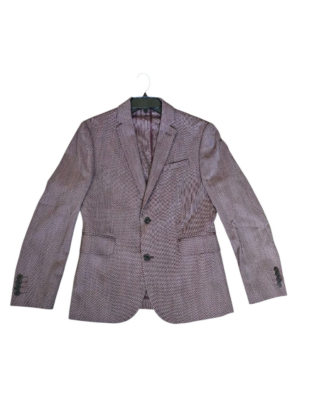 JF J.Ferrar Burgundy Herringbone Slim Fit Blazer Blazer Jacket - Size M (38/40S) - Picture 16 of 16